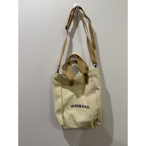 Unbranded Handbags - Unbranded Weekend Canvas Tote Bag Womens OS Cream Good Crossbody Strap Graphic
